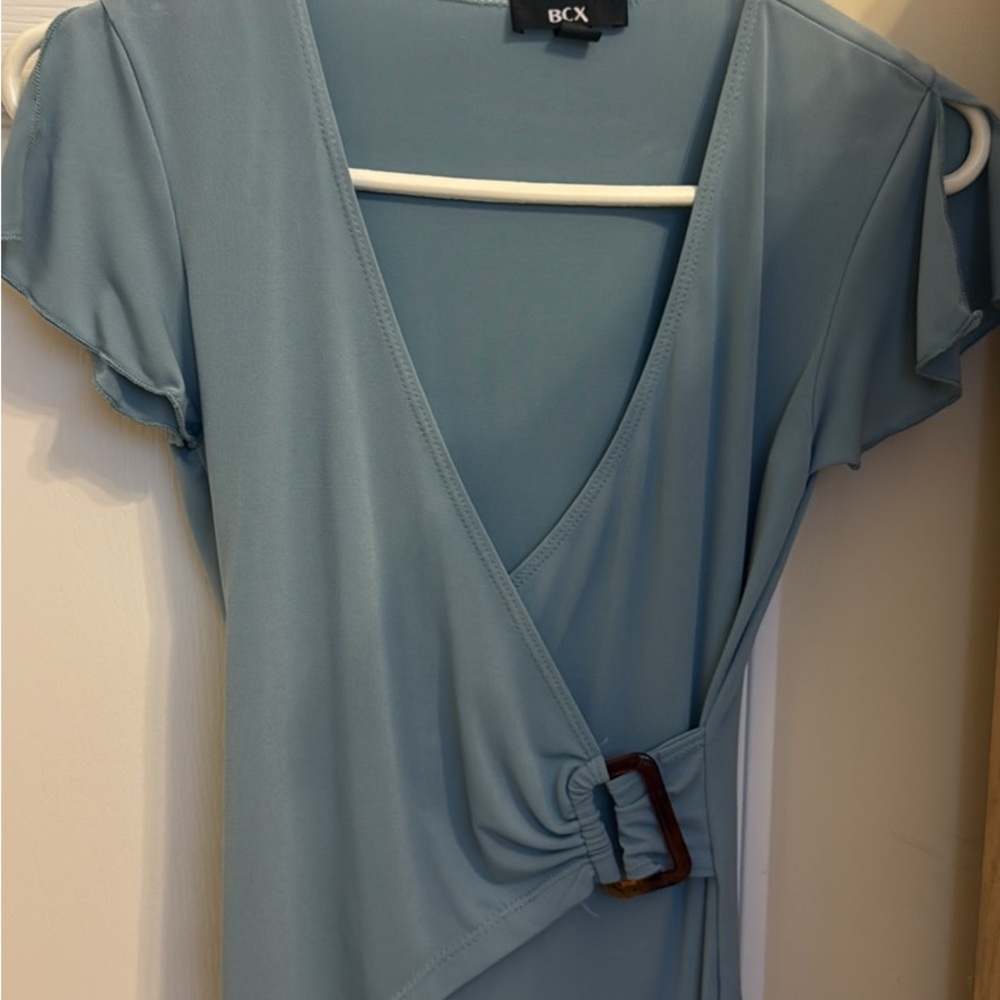 BCX Teal Wrap Dress with Buckle